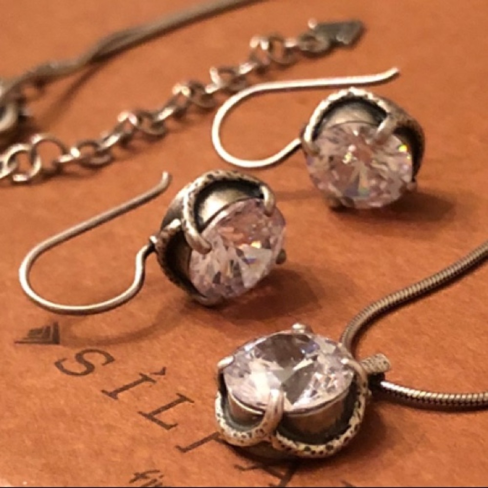 Silpada Sterling Silver Cubic Zirconia Center Stage Necklace Earrings Set